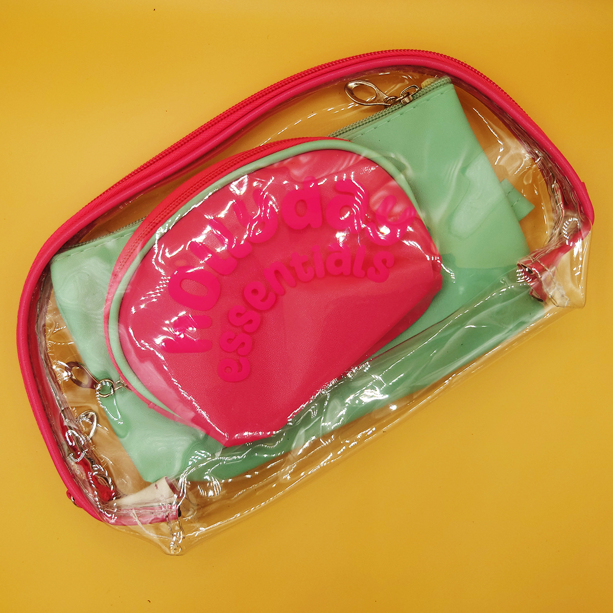 Cute Transparent Bag And Pouches 3 in 1