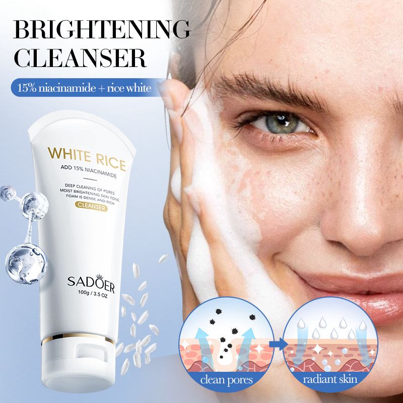 Sadoer Rice Niacinamide Facial Cleanser, Hydrating & Brighten Clean Pores