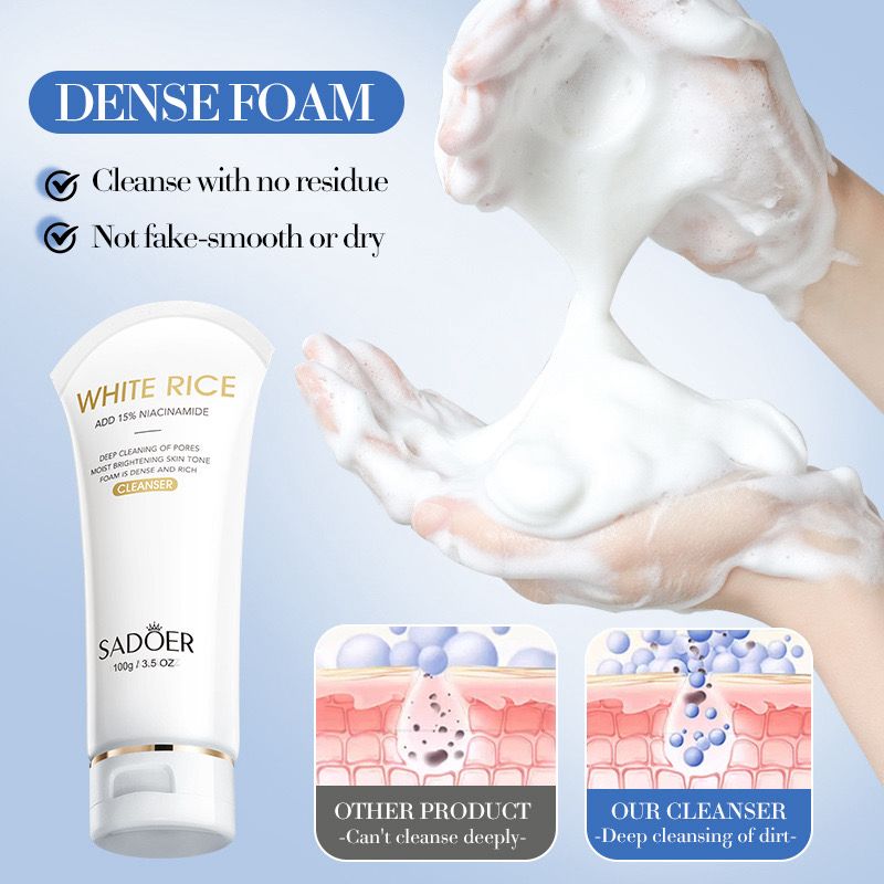 Sadoer Rice Niacinamide Facial Cleanser, Hydrating & Brighten Clean Pores