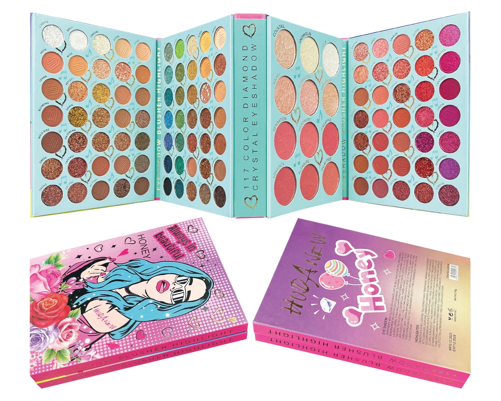 HUDA New  Honey Book EyeShadow Palette 117 Colors